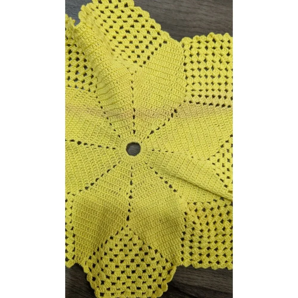 Crocheted Yellow Starburst Lace Doily Set Of 3 Handmade ~12